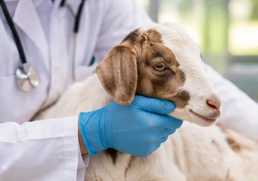 A young goat receiving professional care